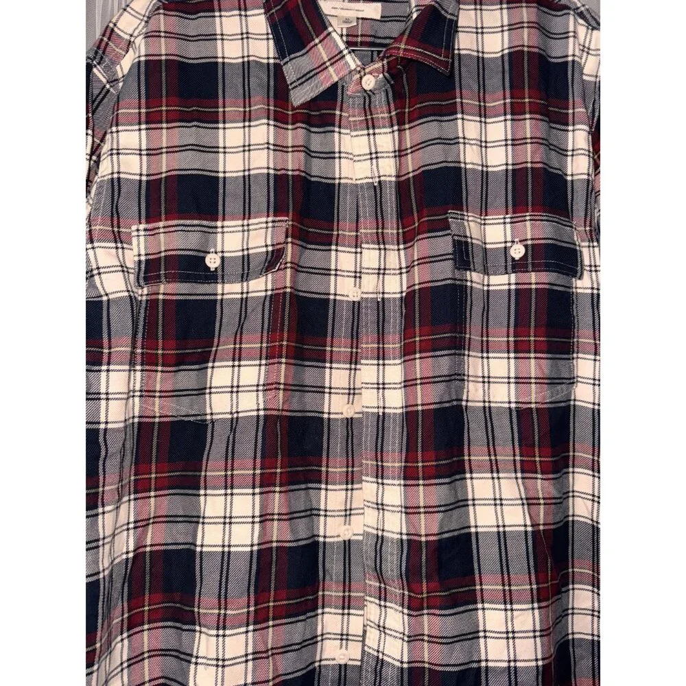 Mens Goodthreads Slim Fit Twill Plaid Button-Down Shirt XL Red & Navy - Picture 8 of 14